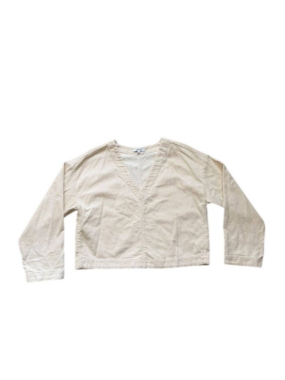 Madewell Ivory Cotton Textured V Neck Pullover Blouse Size L.